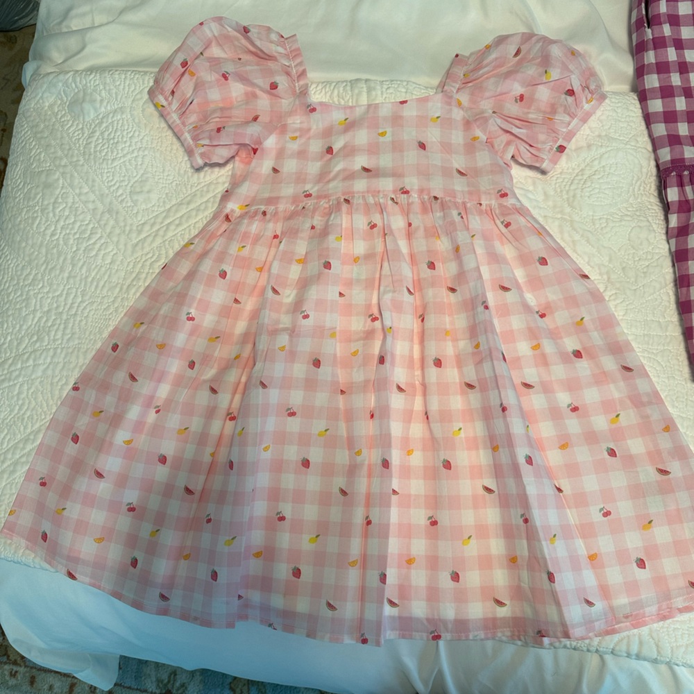 Janie and Jack Pink Checkered Dress with Fruit Accents